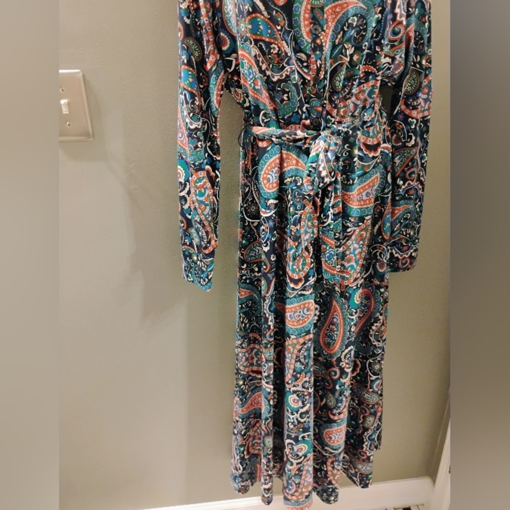 $185 NWT Woman's Boden Laura Jersey Paisley Shirt Dress Size 10L Waist Tie Midi - Picture 7 of 12